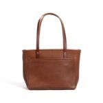 Bag Spot Essential Tote Bag - Leather - Medium - Saddle - Closed Zipper - Hemmed Front Pocket - In Stock